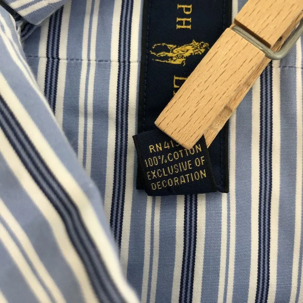 Ralph‎ Lauren Men's XL Blue White Striped Button Down Long Sleeve Dress Shirt